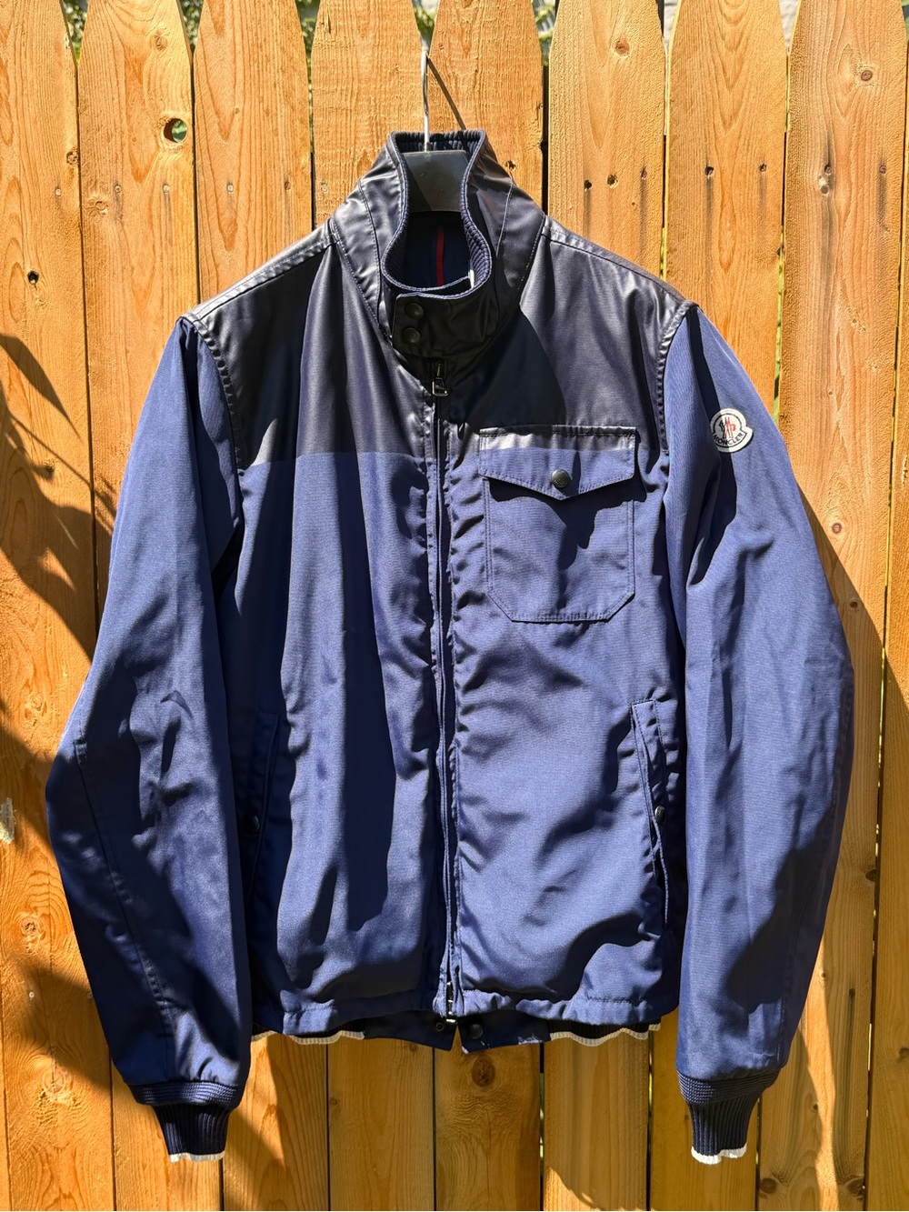 Moncler Navy Blue Colorblock Pattern Bomber Jacket